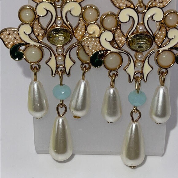 Gold and Cream Chandelier Fairy core giant floral pierced Earrings - Picture 5 of 10